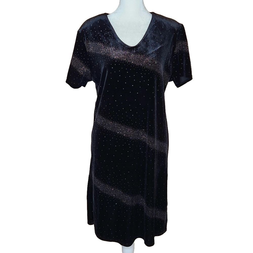 Vintage Jacqueline Ferrar Black Velvet Silver Glitter Dress Womens 10 Whimsigoth